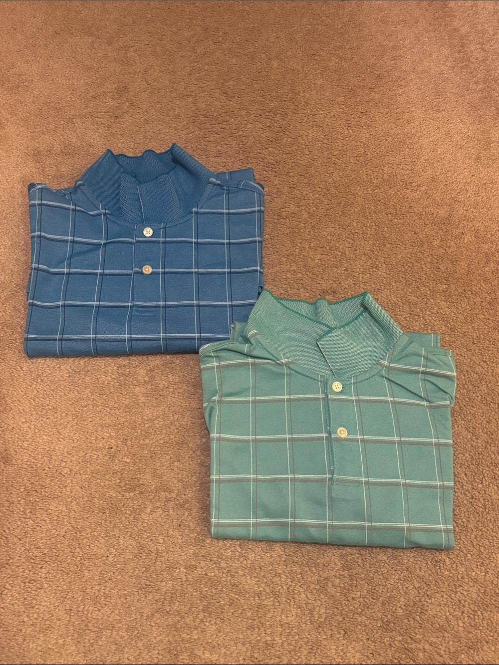 Van Heusen Men's Blue and Teal Windowpane Polo Shirts